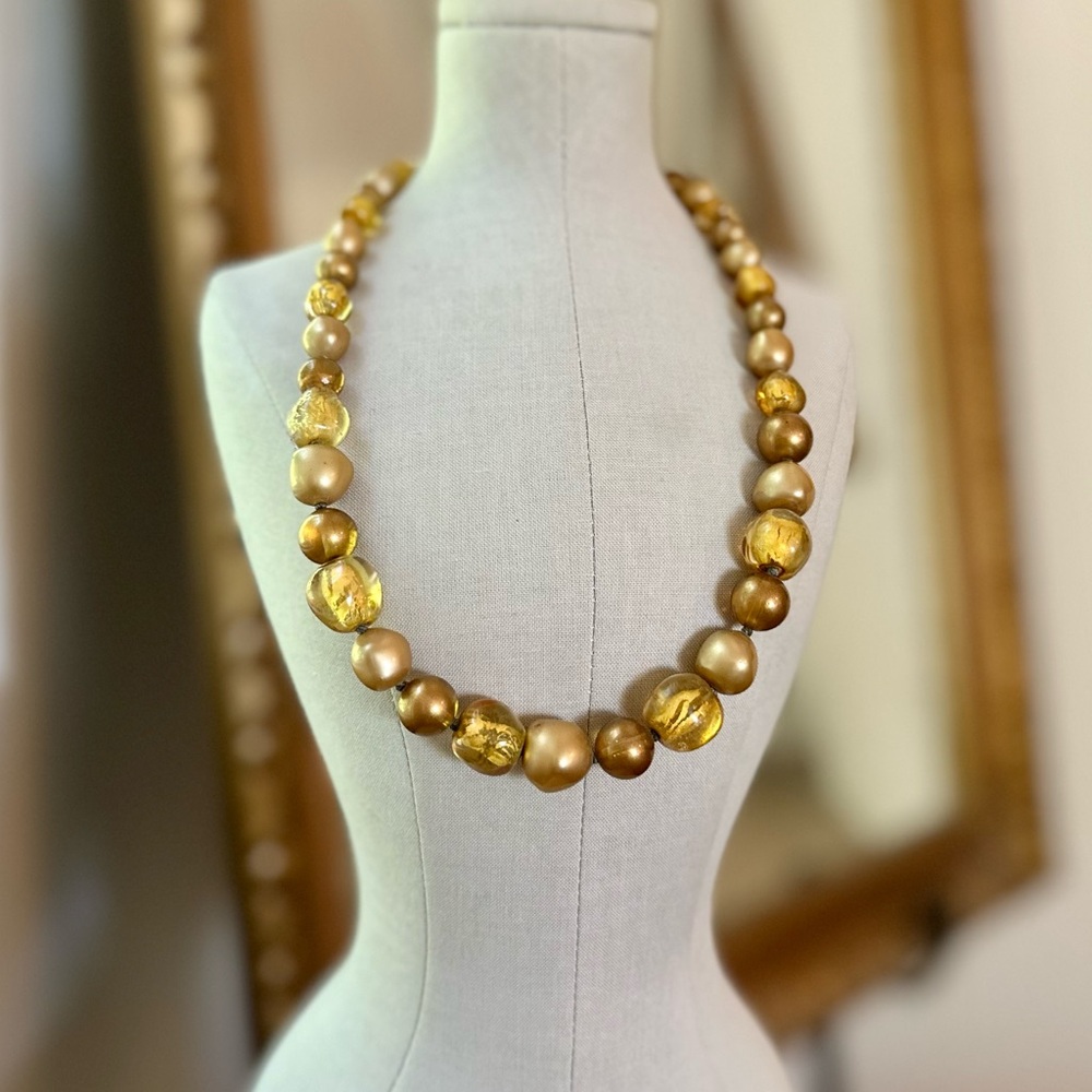 Vintage MARVELLA Gold Glass Bead Necklace